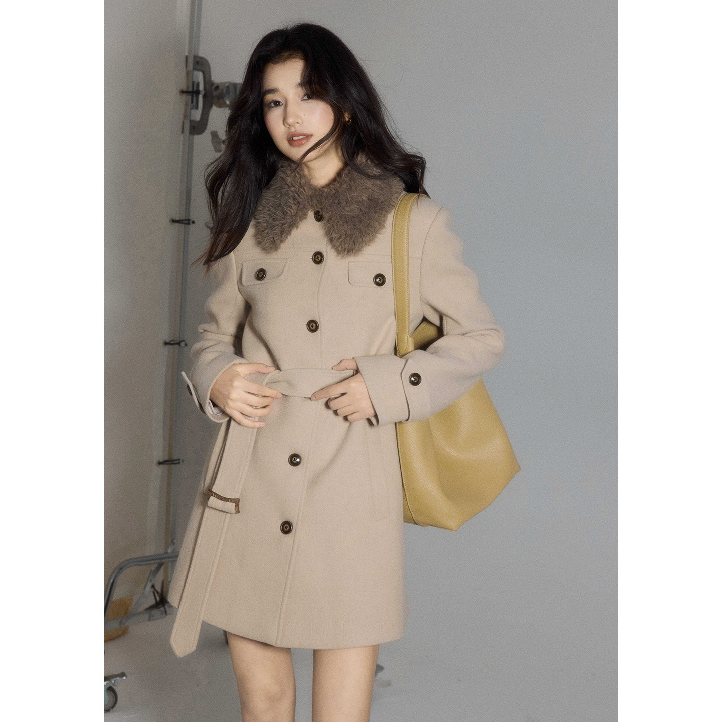 贰羊设计【浅屿】高智感复古羊毛夹克正肩大衣女配毛领收腰冬外套,女装/女士精品,毛呢外套,淘宝优惠券,粉丝福利购,淘宝优惠卷