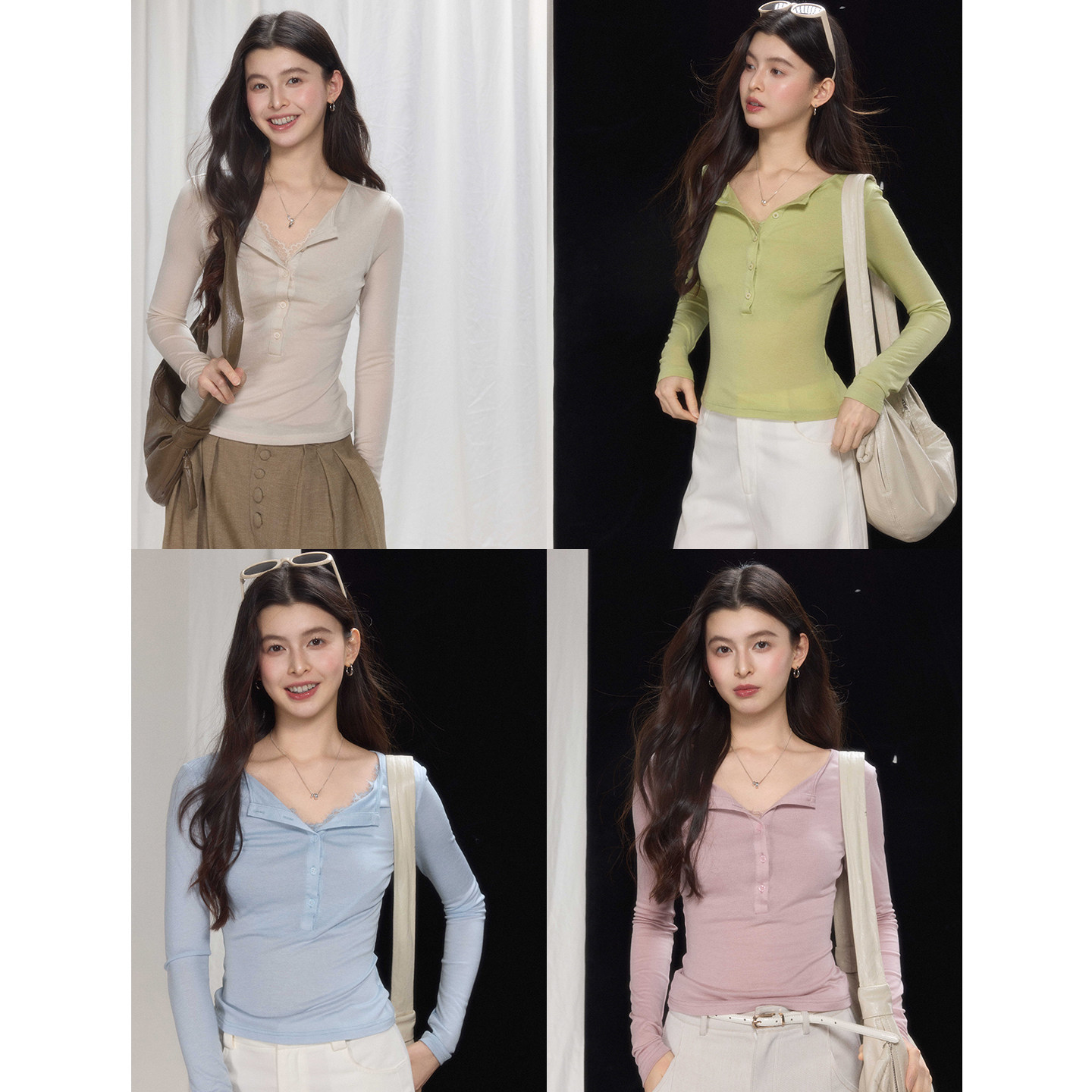 贰羊设计【素渐】多色亲肤软糯蕾丝拼接针织衫女防晒轻薄长袖上衣