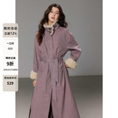 贰羊设计 高级感气质仿羊羔毛立领夹棉风衣女宽松棉服外套 归莳