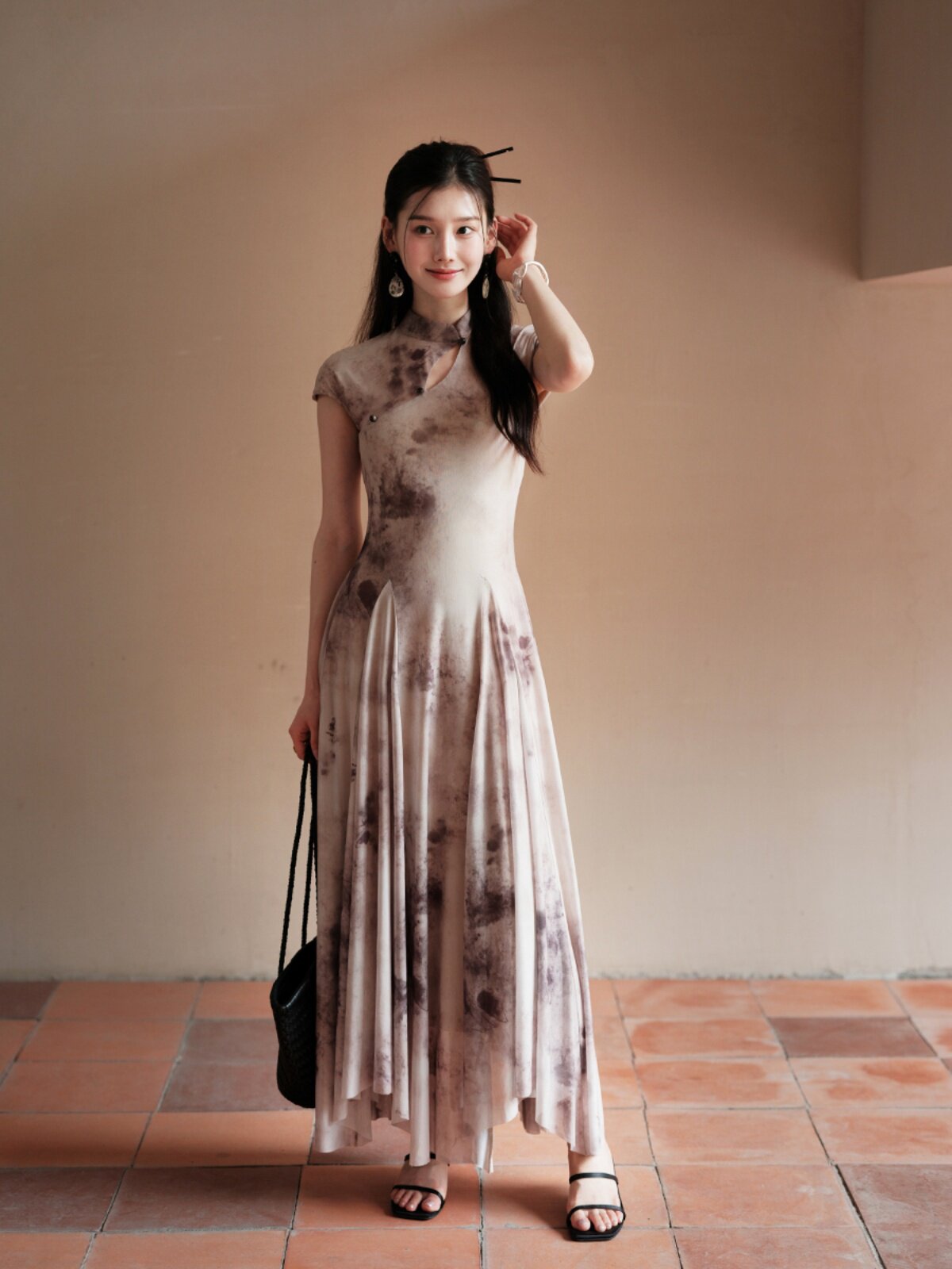 [재고] 이량 디자인 [수묵화] 국가 스타일 새로운 중국 스타일 슬림 젠 메쉬 치파오 드레스 여성 여름