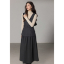 连衣裙女冬季 羊毛呢拼接西服料无袖 叠穿背心长裙 素砚 贰羊设计