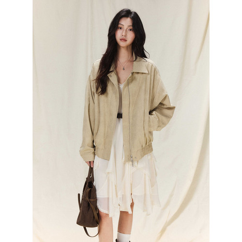 贰羊设计【沅桉】复古翻领百搭工装风间棉夹克上衣女宽松休闲外套