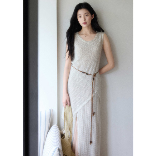 贰羊设计【境树】斜裁层次感针织罩衫连衣裙女春宽松叠穿百搭长裙