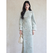 贰羊设计 国风麂皮绒旗袍连衣裙长裙 新中式 现货8折 沐颜