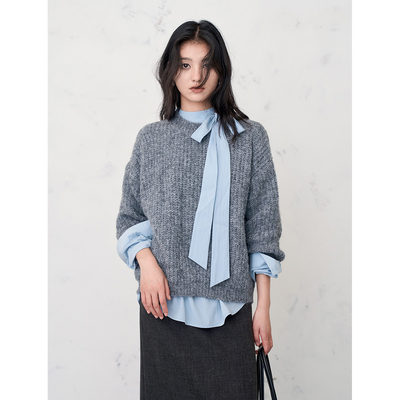 秋冬复古肌理感坑条针织毛衣女