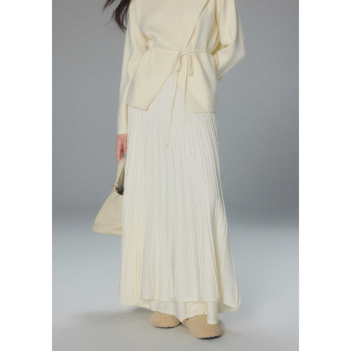 贰羊设计【沐清】高级垂感长款针织a字半身裙女松紧高腰双层裙摆