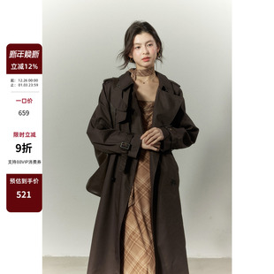 重工通勤翻领水洗棉双排扣长款 经典 风衣外套 慕斯足迹 贰羊设计