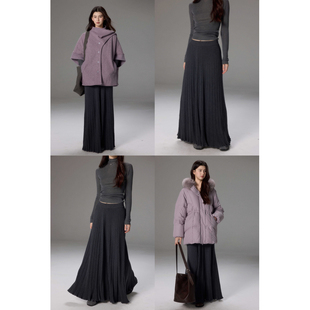 贰羊设计 高级感垂坠感针织半身裙女桑蚕羊毛长裙大裙摆裙 若安