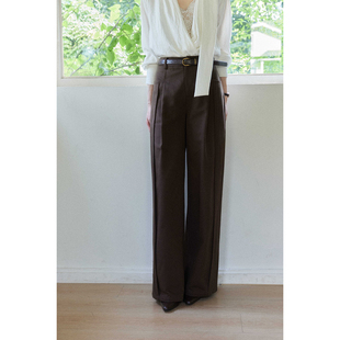 杜若 女高腰垂感显瘦休闲裤 复古老钱风新款 裤 棕色西装 贰羊设计