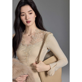 半身裙套装 贰羊设计 叠穿针织长袖 上衣 清韵 温柔风蕾丝V领修身