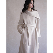 贰羊设计 羊毛大衣 冬季 叙暮 高级设计感围巾双面毛呢外套女长款