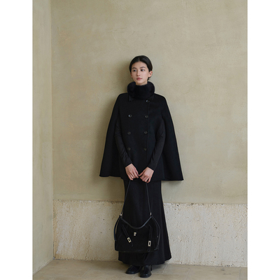 复古斗篷双排扣羊毛双面呢大衣女