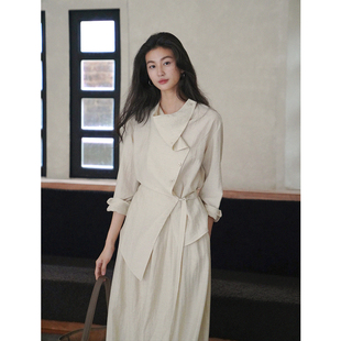 清悠 半身裙套装 新中式 衬衫 清冷感亚麻知识分子风长袖 贰羊设计