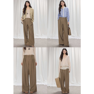女垂感宽松阔腿裤 老钱感独特排扣压褶通勤休闲裤 听枫 贰羊设计
