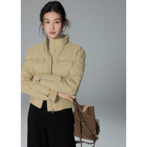 贰羊设计【亦禾】90白鸭绒短款加厚立领羽绒服女冬小个子收腰外套