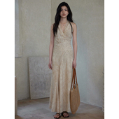 贰羊设计 连衣裙 气质无袖 青宛 极简高级感挂脖v领长裙女新中式