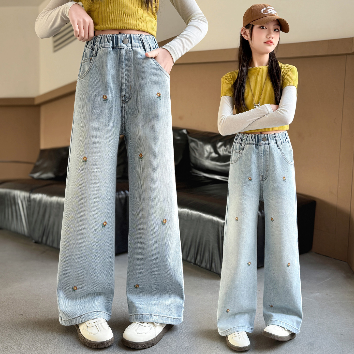 女童春装刺绣牛仔阔腿裤2026新款中大童宽松直筒长裤洋气学生裤子,童装/婴儿装/亲子装,儿童牛仔裤,淘宝优惠券,粉丝福利购,淘宝优惠卷