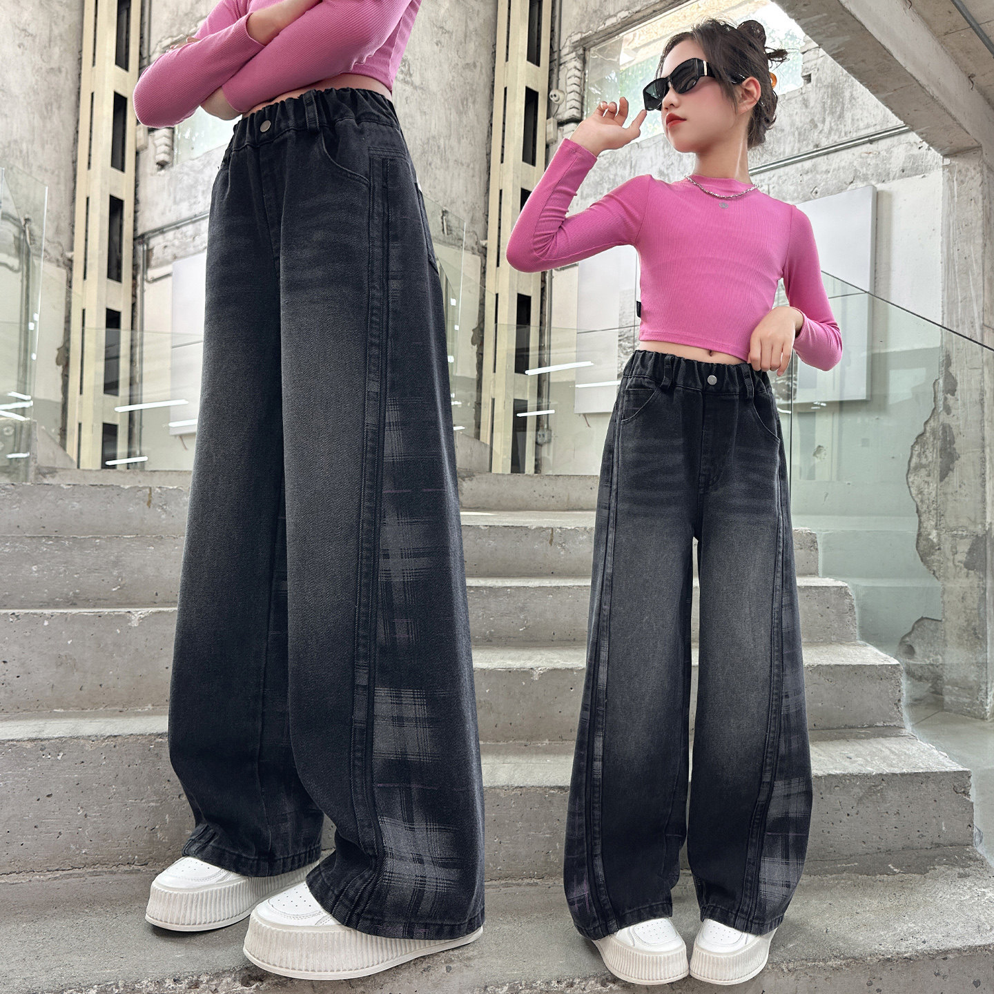 春装女童黑色拼接阔腿牛仔裤外穿2026新款中大童百搭直筒长裤学生,童装/婴儿装/亲子装,儿童牛仔裤,淘宝优惠券,粉丝福利购,淘宝优惠卷