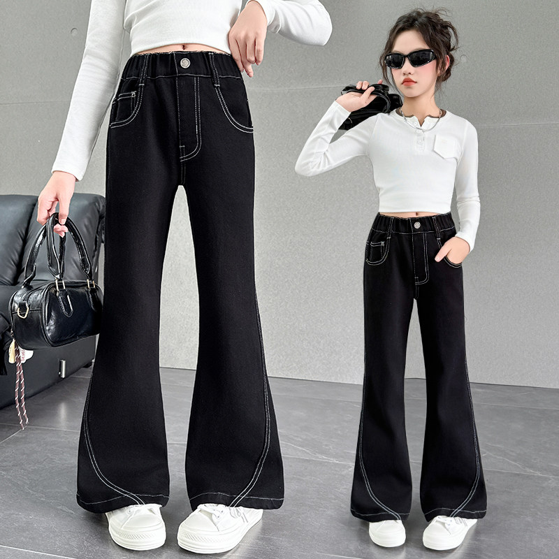 弹力女童春装牛仔喇叭裤2026新款洋气高腰微喇长裤初中生显瘦裤子,童装/婴儿装/亲子装,儿童牛仔裤,淘宝优惠券,粉丝福利购,淘宝优惠卷