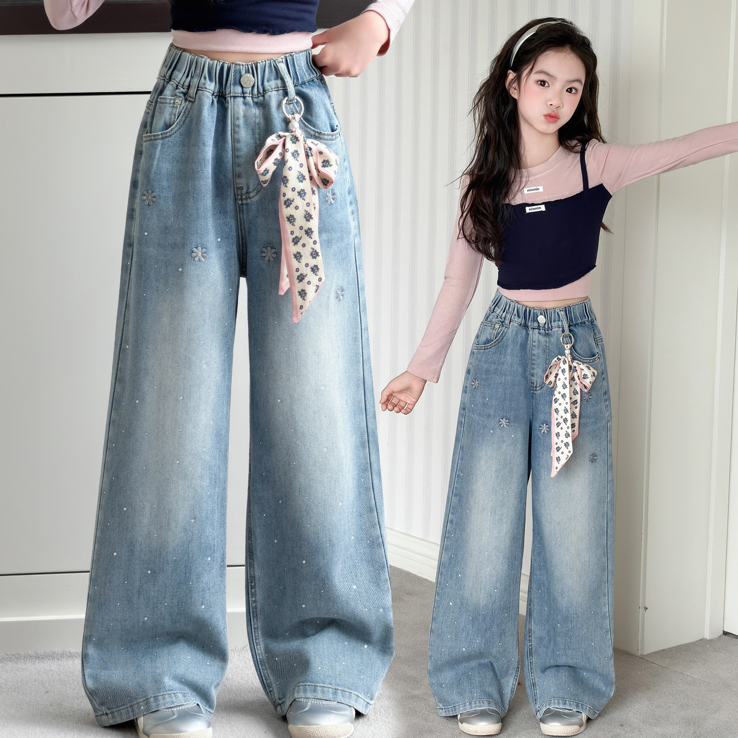 女童春装阔腿牛仔裤外穿2026新款中大童韩范宽松直筒裤学生长裤子,童装/婴儿装/亲子装,儿童牛仔裤,淘宝优惠券,粉丝福利购,淘宝优惠卷