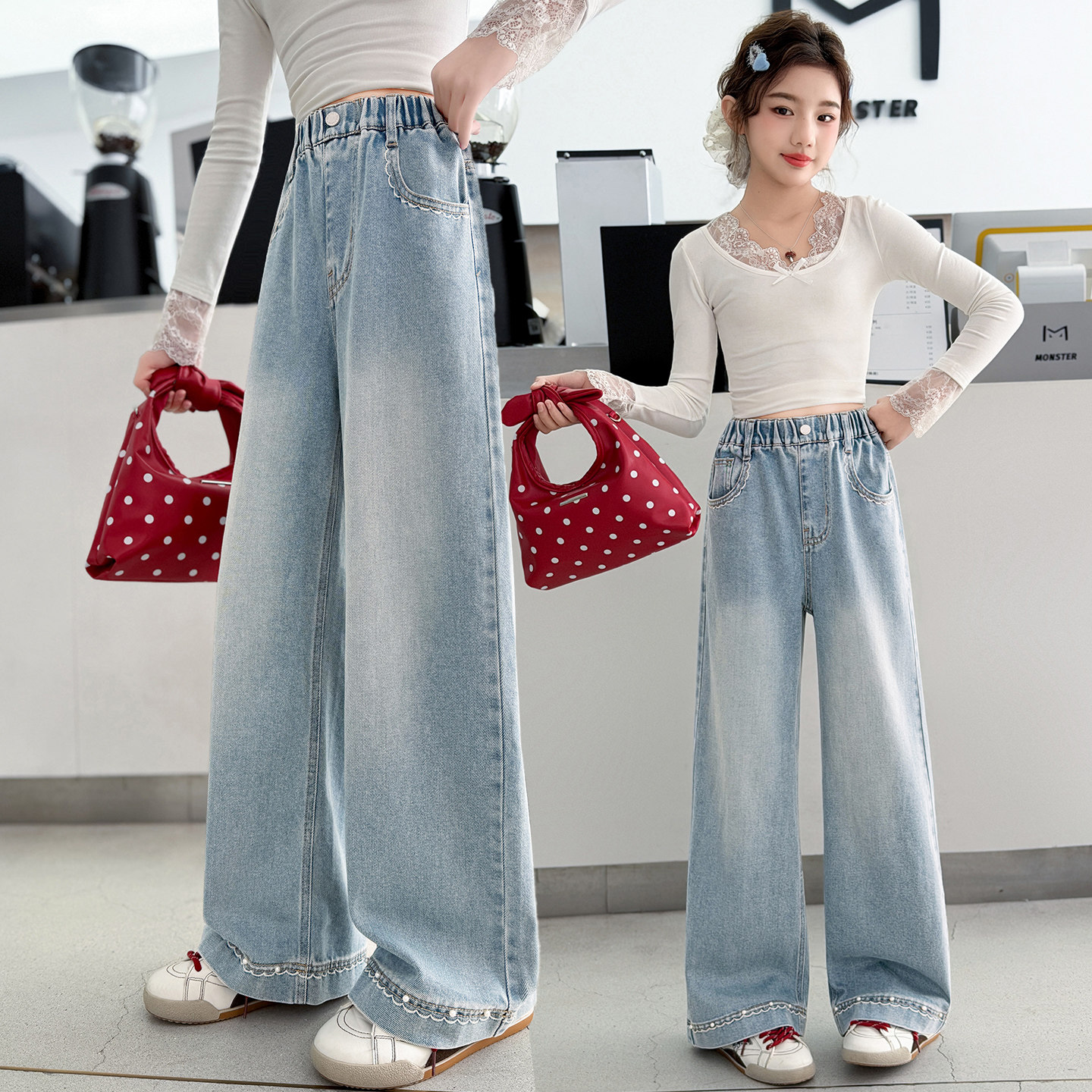 女童春装牛仔阔腿裤外穿2026新款中大童宽松直筒长裤初中学生裤子,童装/婴儿装/亲子装,儿童牛仔裤,淘宝优惠券,粉丝福利购,淘宝优惠卷