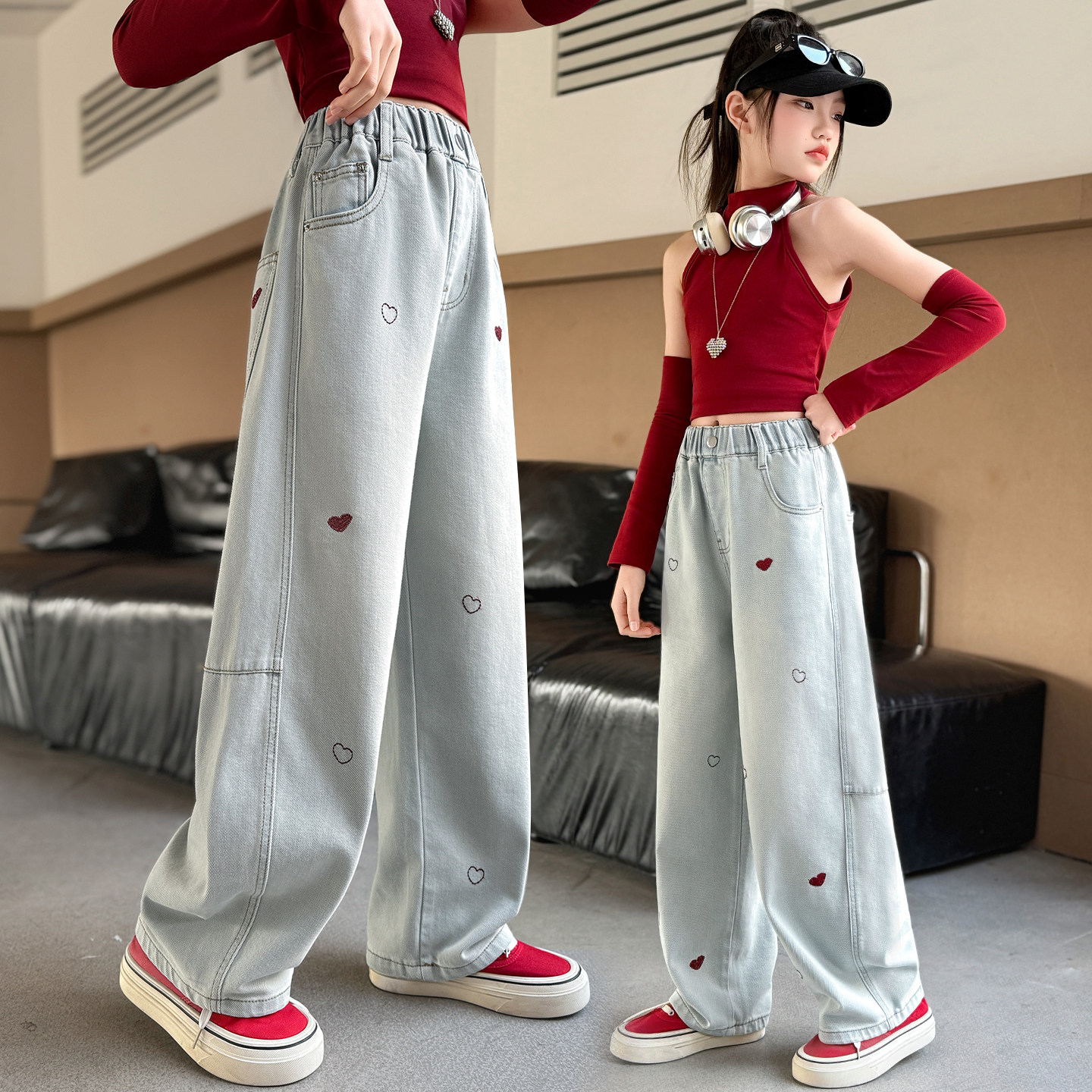 女童春装牛仔裤外穿2026新款洋气学生刺绣阔腿裤中大儿童直筒裤子,童装/婴儿装/亲子装,儿童牛仔裤,淘宝优惠券,粉丝福利购,淘宝优惠卷