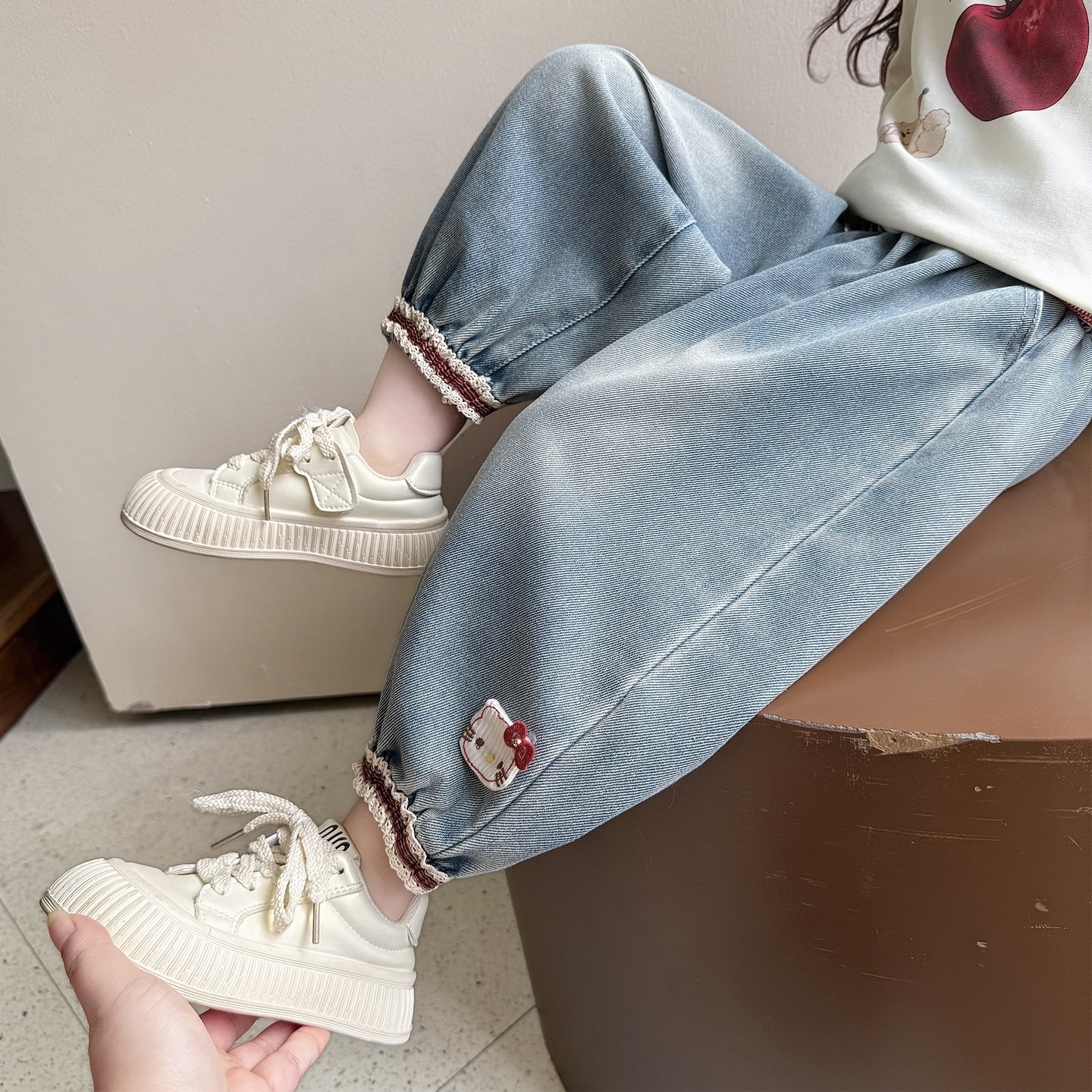 中小女童牛仔束脚裤春秋2026新款女宝宝宽松长裤儿童花边裤子可爱,童装/婴儿装/亲子装,儿童牛仔裤,淘宝优惠券,粉丝福利购,淘宝优惠卷