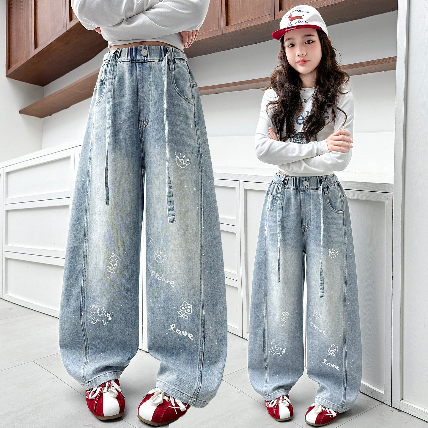 女童牛仔阔腿裤2026新款中大儿童春秋弯刀长裤中学生洋气休闲裤子,童装/婴儿装/亲子装,儿童牛仔裤,淘宝优惠券,粉丝福利购,淘宝优惠卷