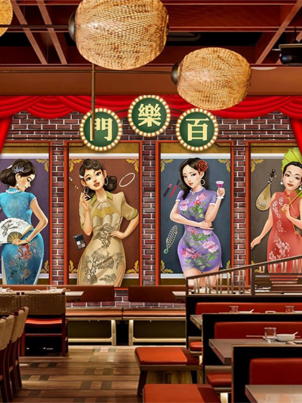 老上海民国风墙纸复古怀旧旗袍店照相馆背景墙布剧本杀上海滩壁纸