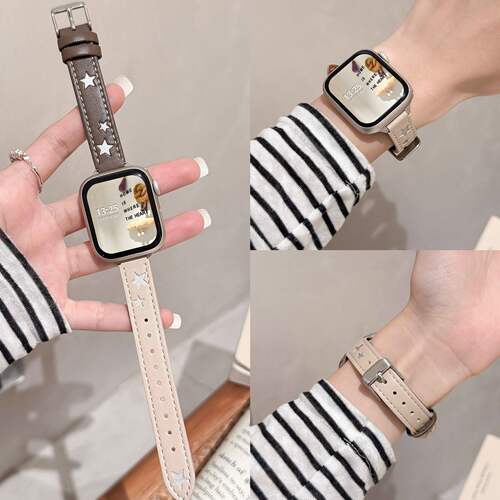 适用applewatch11表带女款苹果手表带s10真皮iwatch9/8/7代小蛮腰