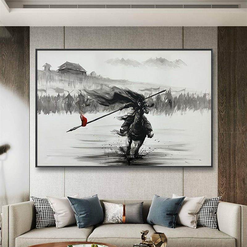 水墨画新中式客厅装饰画常山赵子龙轻奢家居高级感沙发背景墙挂画
