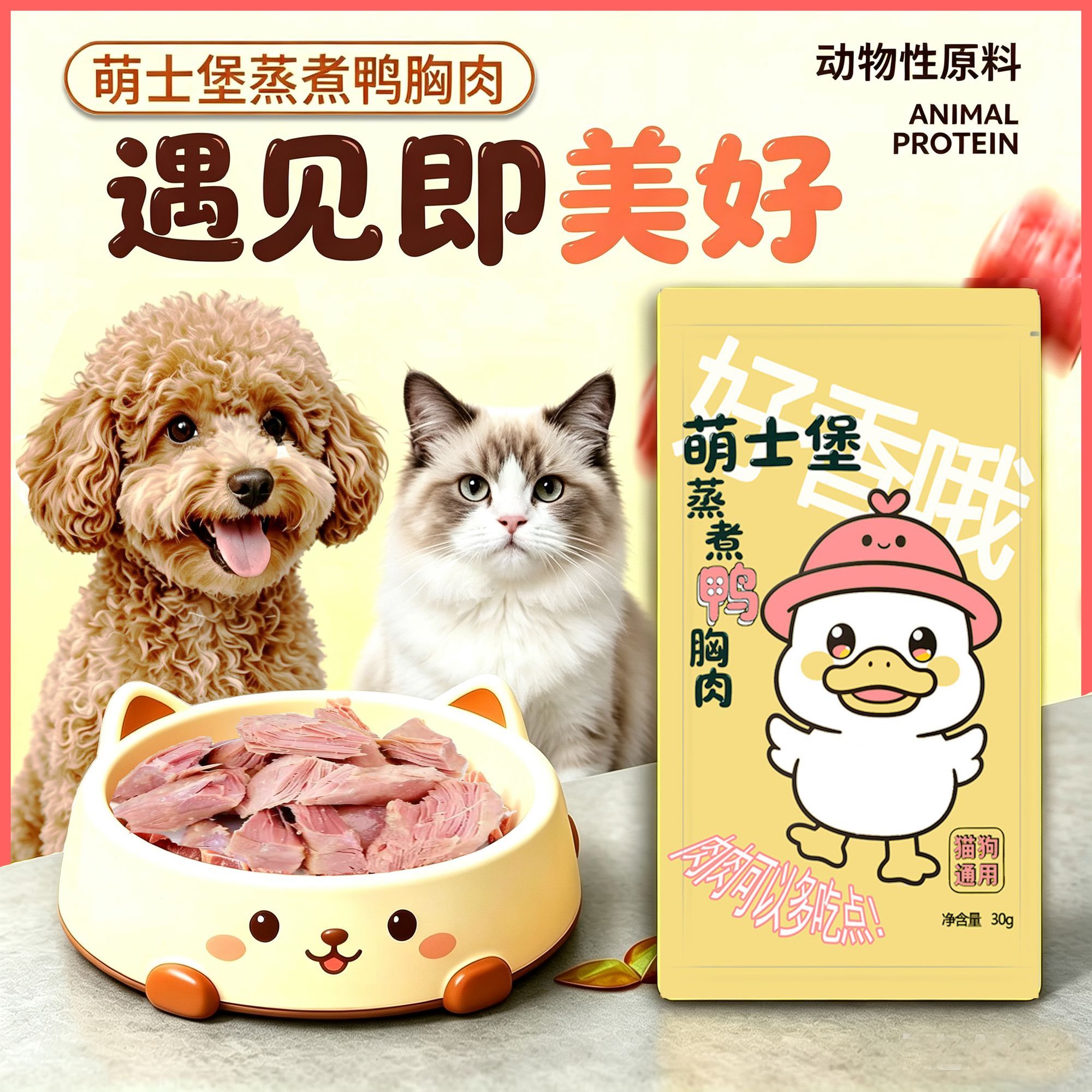 蒸煮鸭胸肉泰迪比熊小型犬去火鸭肉高温蒸煮缓解眼睛猫狗通用零食