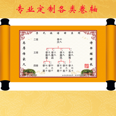 族谱卷轴横版竖版中堂轴子挂画字画丝绢布定制印刷空白版高档