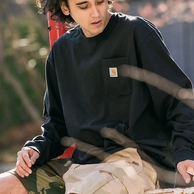 Carhartt K126卡哈特工装宽松纯色打底重磅口袋圆领长袖T恤潮牌