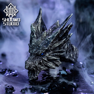 手午原创 925银怪物猎人钢龙手工戒指男生月光石灵动嘴部可动限量