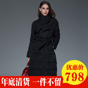 【鹅绒服加长加厚】款冬季欧美纯色长款过膝保暖羽绒服女反季清仓