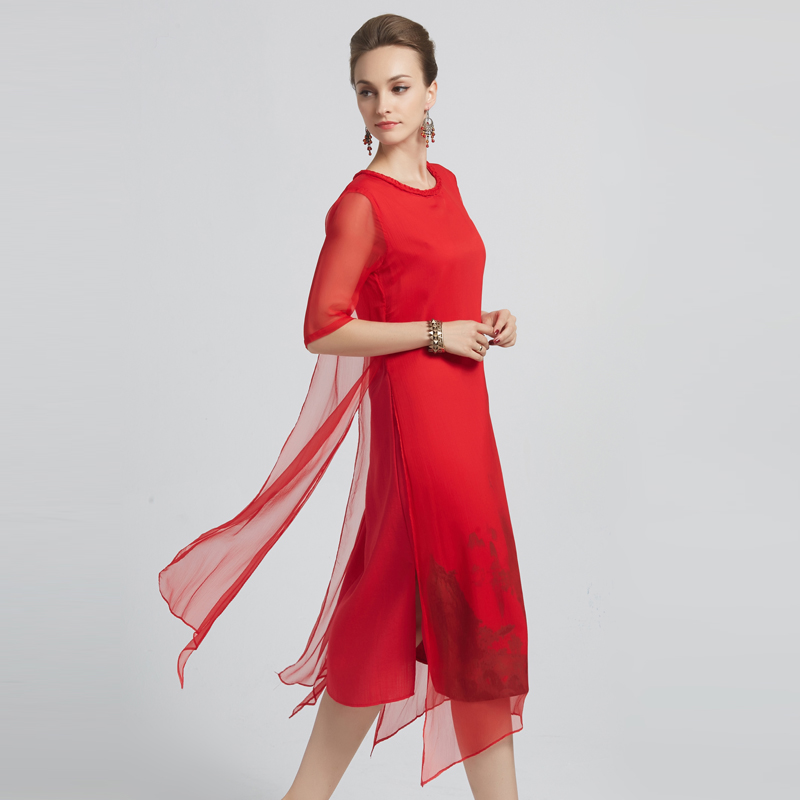 欧美时尚真丝连衣裙夏款桑蚕丝宽松优雅淑女端庄断码清仓