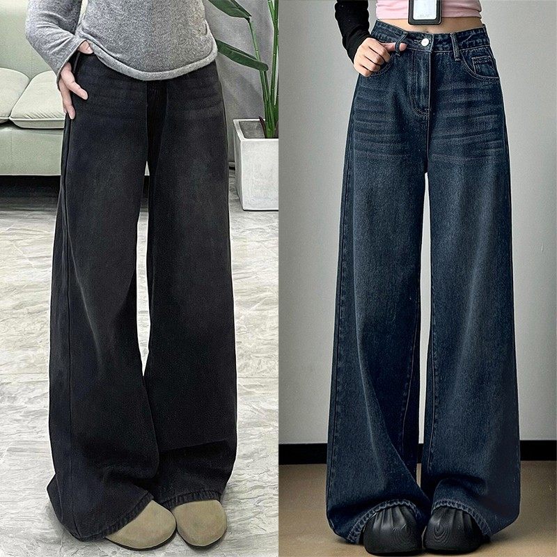 黑灰色阔腿牛仔裤女秋季高腰大码胖mm宽松显瘦梨形身材垂感直筒裤,女装/女士精品,大码裤装,淘宝优惠券,粉丝福利购,淘宝优惠卷