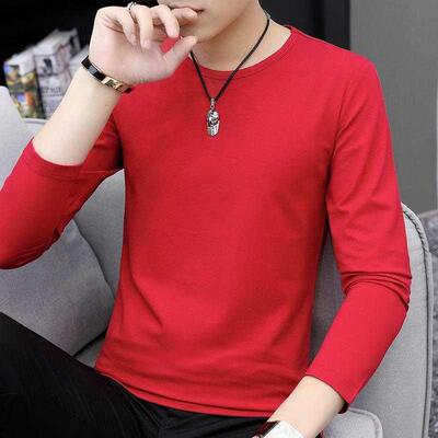 大码中年超薄v领纯色内搭长袖t恤