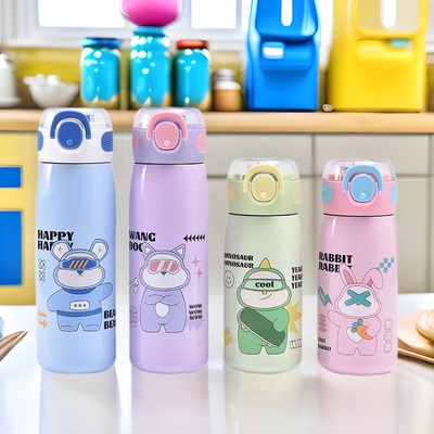 高颜值316不锈钢儿童保温杯男士水杯学生吸管杯子女大容量弹