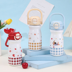 卡通吸管拎拎杯316儿童不锈钢保温杯高颜值女礼品水杯子定制