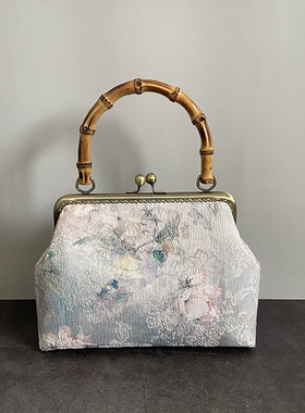 真竹节提手口金包配旗袍汉服包文艺国风复古斜挎包女手工diy材料