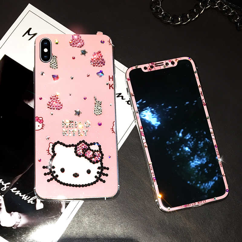 苹果X手机8前后贴膜iphone7plus可爱猫咪iphone8带钻6钢化膜XS(非品牌)