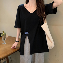 Official map price 65 polyester 30 cotton 5 spandex 2021 summer loose split short sleeve T-shirt