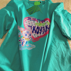 官圖實價 純棉2021新款夏裝寬鬆心形字母印花套頭短袖T恤女