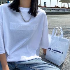 官圖實價 65聚酯纖維 30棉 5氨綸 2021夏裝英文圖案短袖T恤