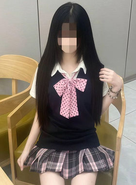 日系jk马甲毛衣校供感背心可叠穿粉雾海裙学院风黑色无袖针织上衣