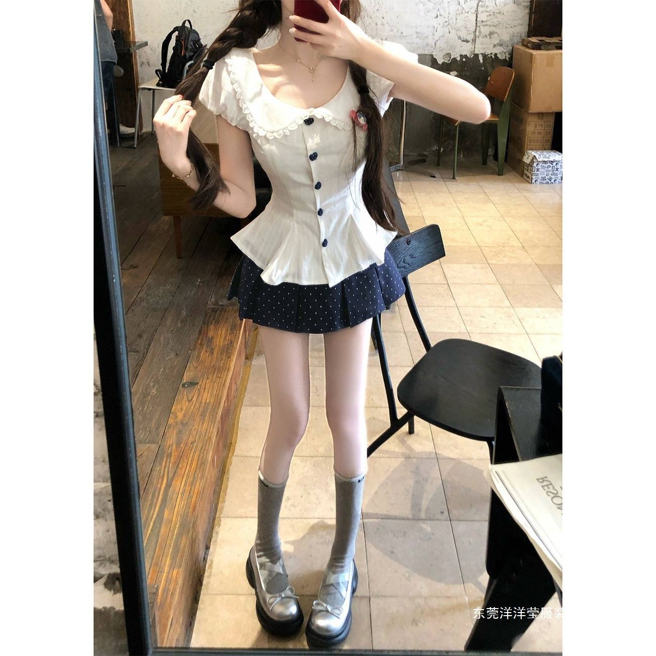 【瑞茜】海盐奶盖 春夏纯欲辣妹风短袖衬衫上衣裙子 R66582-1H