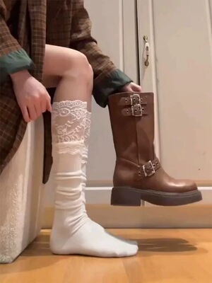 芭蕾风花边蕾丝靴子袜套小腿袜子
