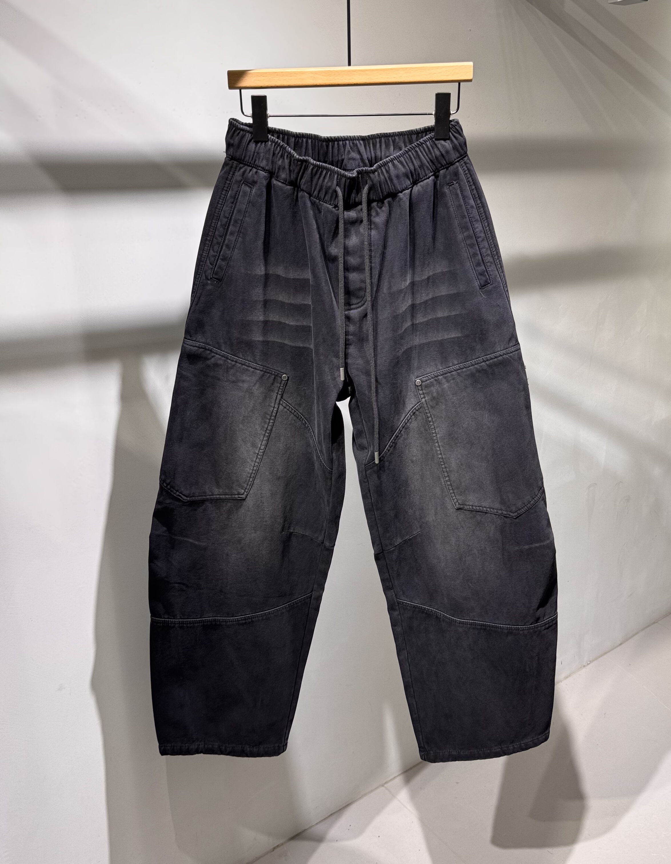 冬季新款男士加绒工装直筒休闲裤美式水洗拼色宽松加厚保暖长裤子